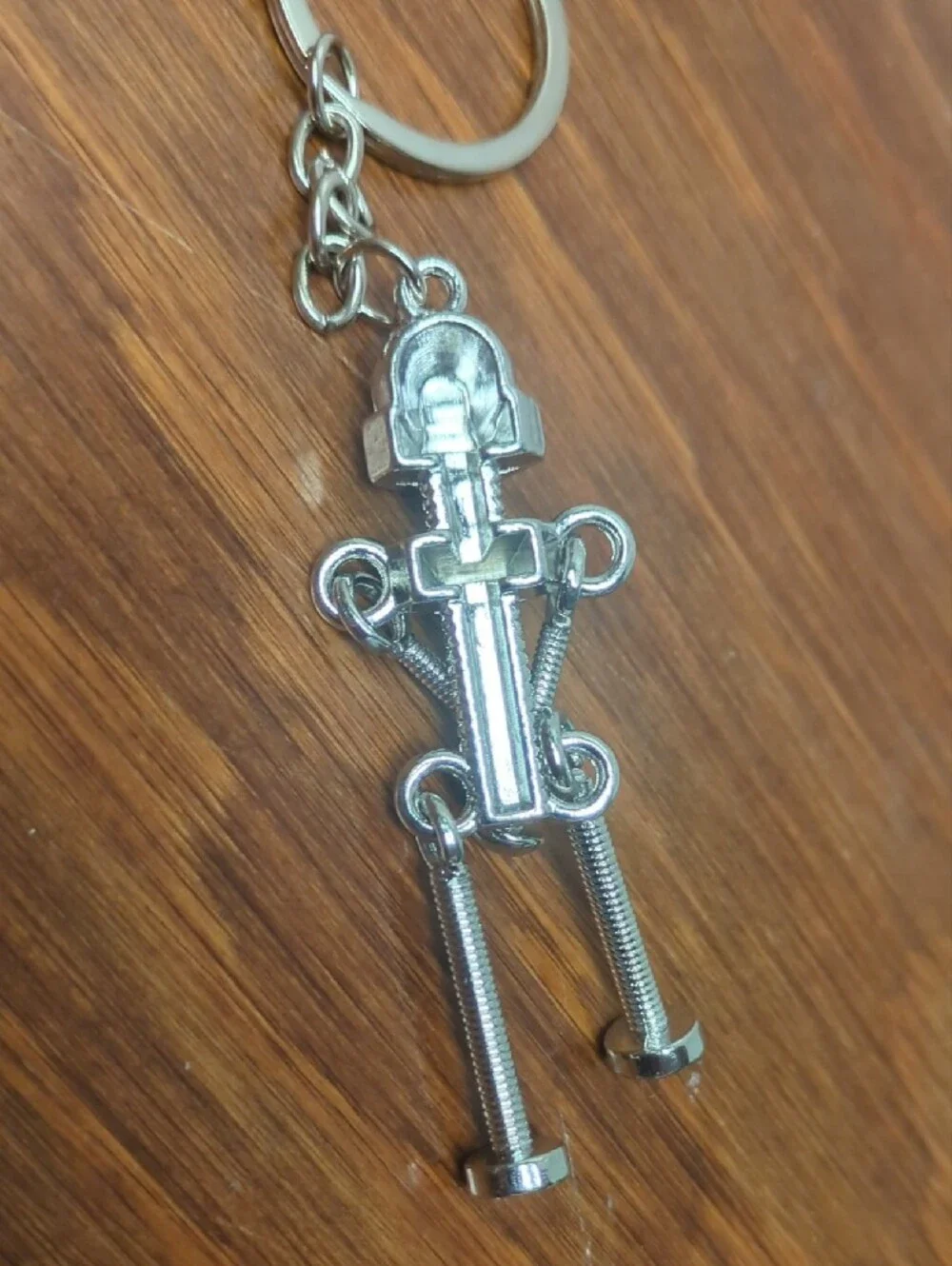 Silver Metal Nut & Bolt Robot Keychain - Men Accessories Engineer Gift